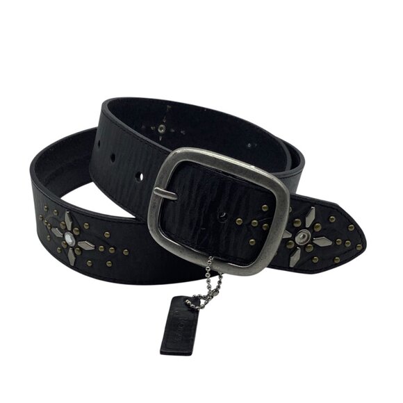 Rolfs Genuine Leather Western Studded Belt Large Black 32-36” Waist NEW NWT - Picture 1 of 9